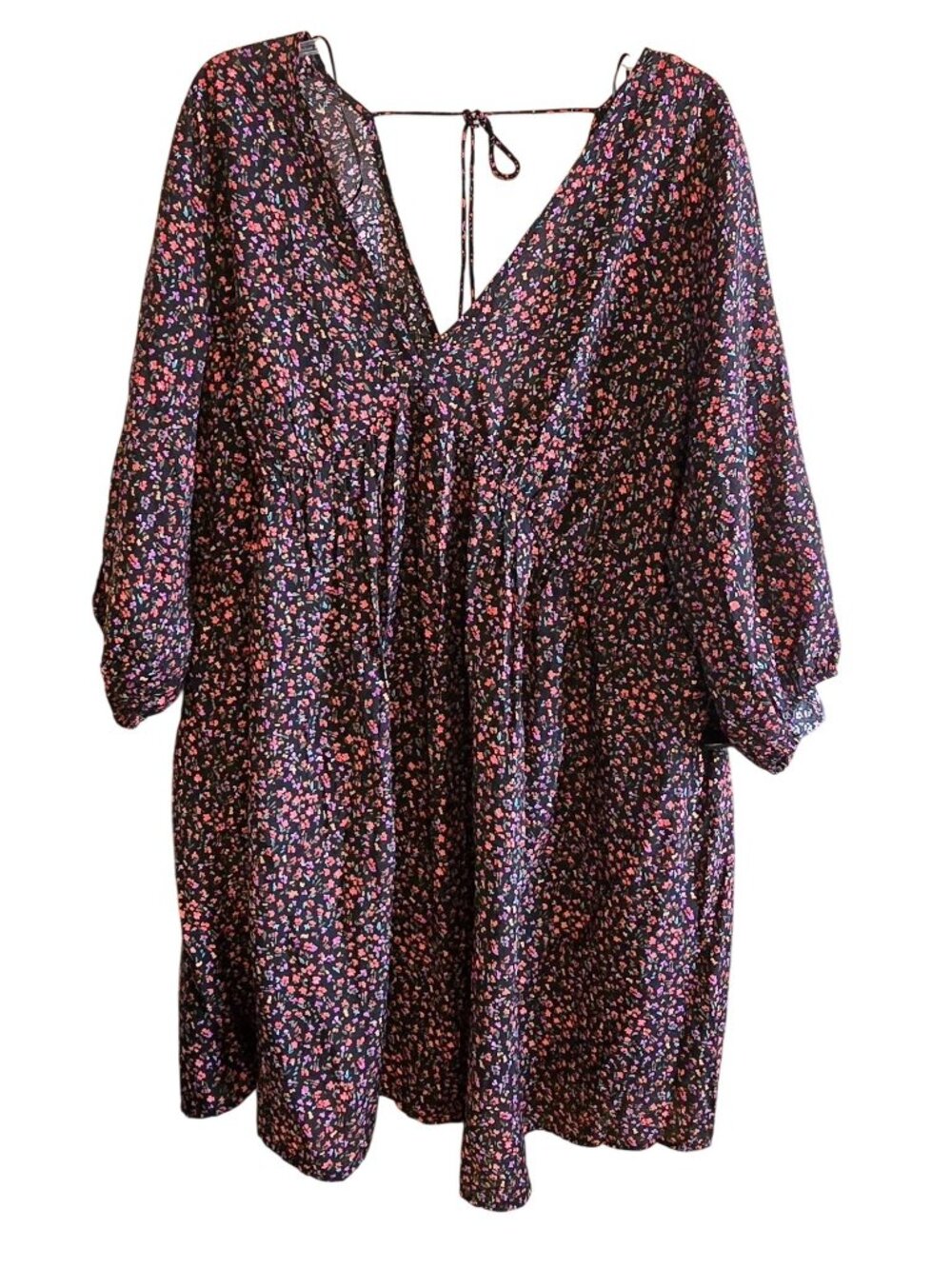 New with tage Black Floral Tie Back Dress cottagecore grannycore boho